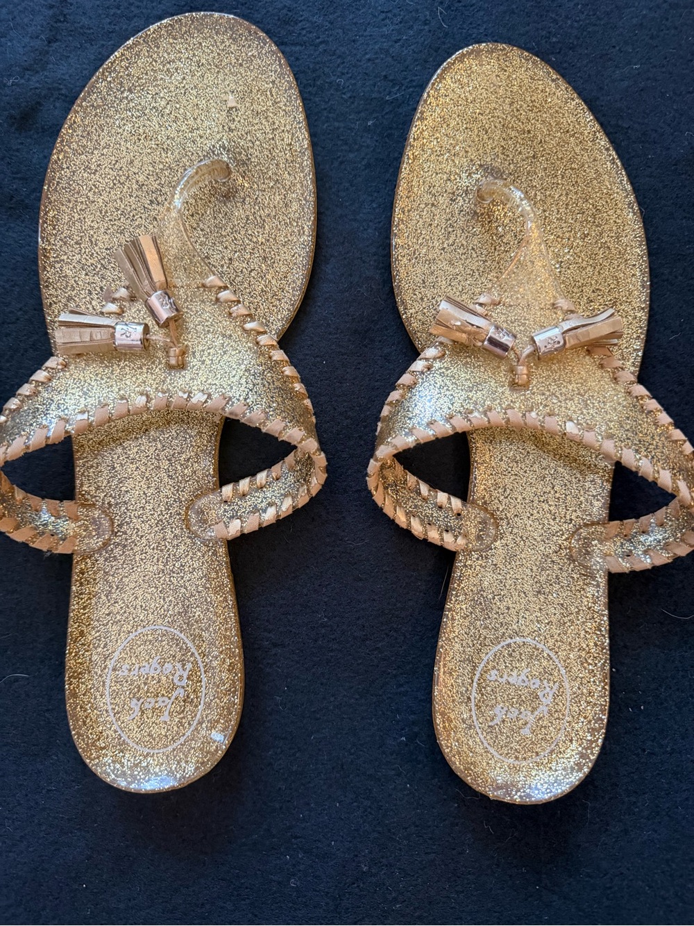 Jack Rogers Gold Glitter Tassel Thong Jelly  Sandals 10 like new